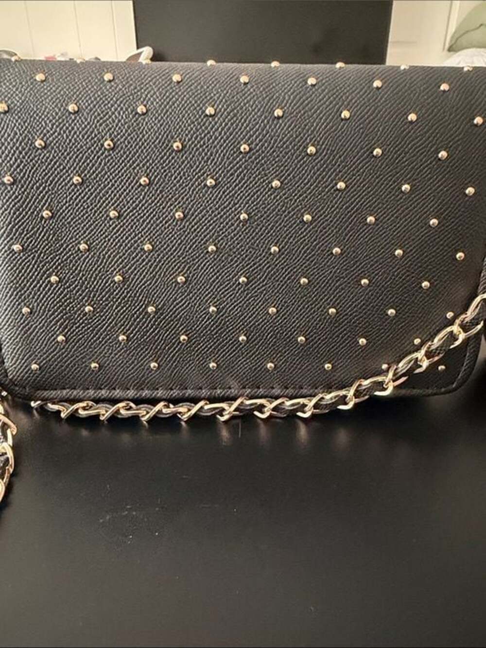 bebe Black Studded Crossbody with Gold Chain - Picture 4 of 6